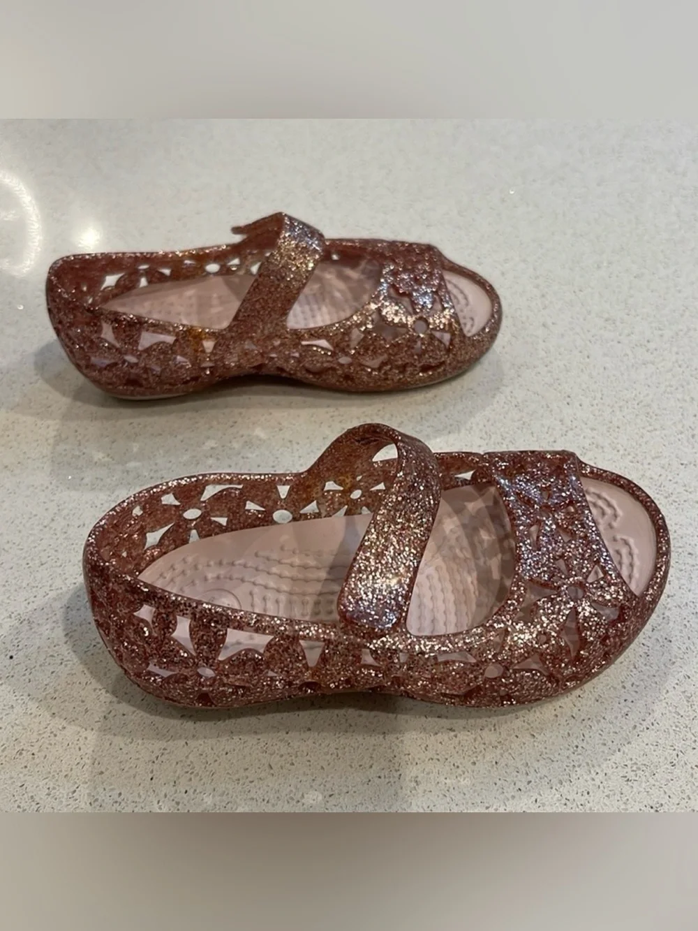 CROCS Kids Glitter Mary Jane Sandals - Rose Gold Sparkle